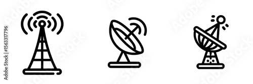 Modern illustration of antenna line icon design featuring a thin black outline symbol on a transparent background with editable stroke