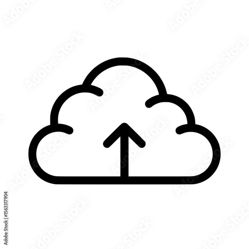 The cloud upload icon features a modern design with a thin black outline symbol and an editable stroke on a transparent background in the form of a line illustration