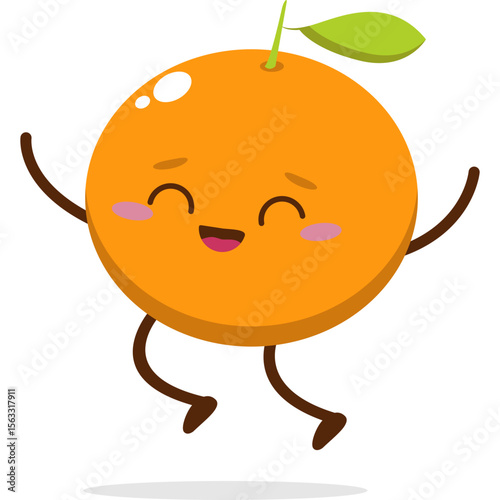Cute orange character kawai vector for orange mascot. happy face, winking eye,. smile