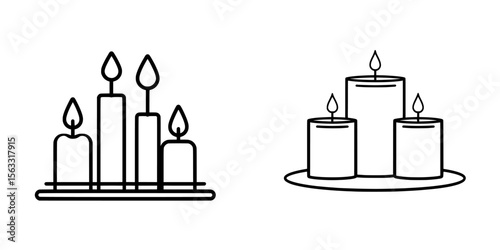 The design of a candles line icon features a modern illustration with a thin black outline symbol, and it is an editable stroke icon on a transparent background