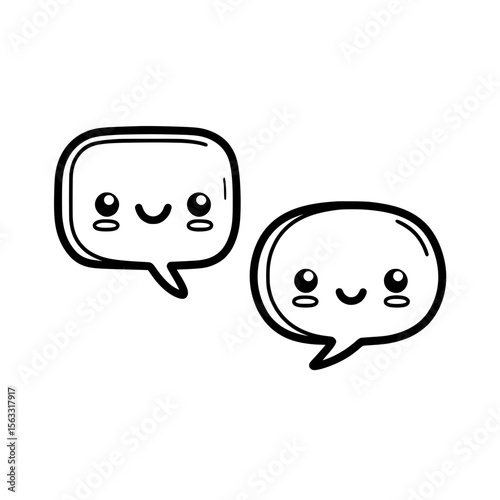 This icon set includes a chat line icon, a thin black outline symbol, and a modern illustration, all of which are editable and set against a transparent background