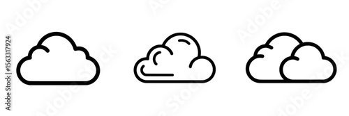 The design of a cloud service line icon features a modern illustration with a thin black outline symbol on a transparent background that is editable
