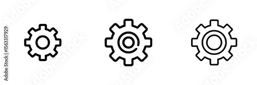 A cogwheel icon is depicted in a line design with a modern, thin black outline symbol, available as an editable stroke on a transparent background