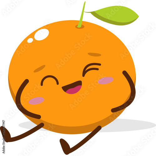Cute orange character kawai vector for orange mascot. happy face, winking eye,. smile