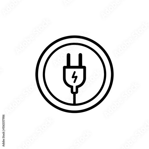 Electrical line icon is represented by a modern illustration of a thin black outline symbol, which is editable and set against a transparent background