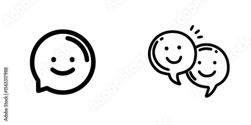 The design of a feedback line icon features a modern illustration with a thin black outline symbol, presented as an editable stroke icon on a transparent background