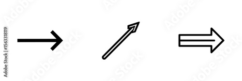 A simple illustration of a modern icon, including a straight long arrow, right thin line, black cursor, horizontal element, and thick pointer, isolated on white