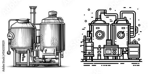 The brewery equipment industry has a consistent silhouette in v.eps