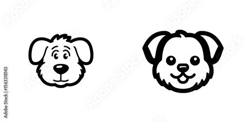 A modern illustration image in black color featuring the contour outline line of a dog's mouth represents the concept of a puppy as a veterinary doggy pet in a thin flat style icon