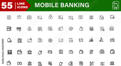 Mobile Banking Icons – Bank App, Transaction Alert, Card Lock, Loan Status