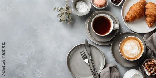  minimal restaurant and Coffee on Grey Background