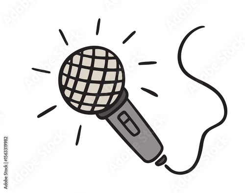 microphone with wire icon doodle hand drawn. Cartoon line drawing clipart symbol