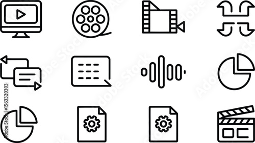 Media, Communication, and Technology Icons - Video, Sound, Data, and File Management
