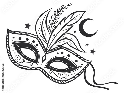 Abstract Fantasy Style Masquerade Mask Icon With Crescent M Scalable Graphic