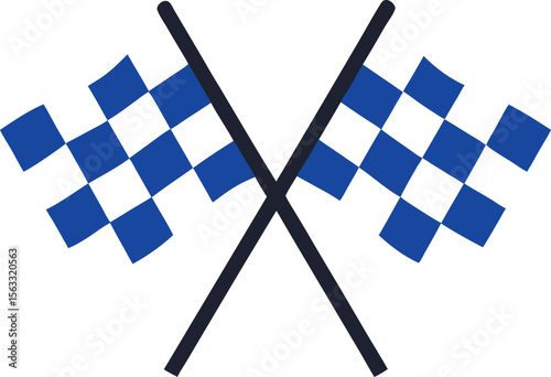  Crossed blue checkered racing flags vector icon symbol for race competition finish line