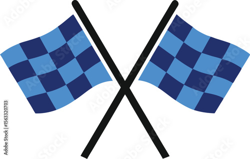  Crossed blue checkered racing flags vector icon symbol for race competition finish line