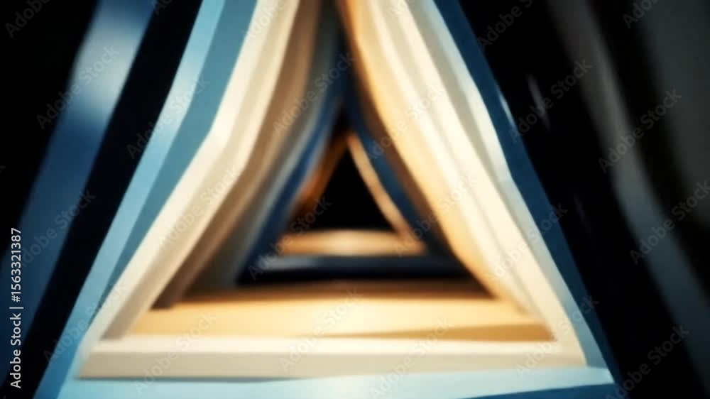 Geometric tunnel of triangular light shapes moving in modern abstract perspective, seamless looping time-lapse 4k video background. Geometry concept
