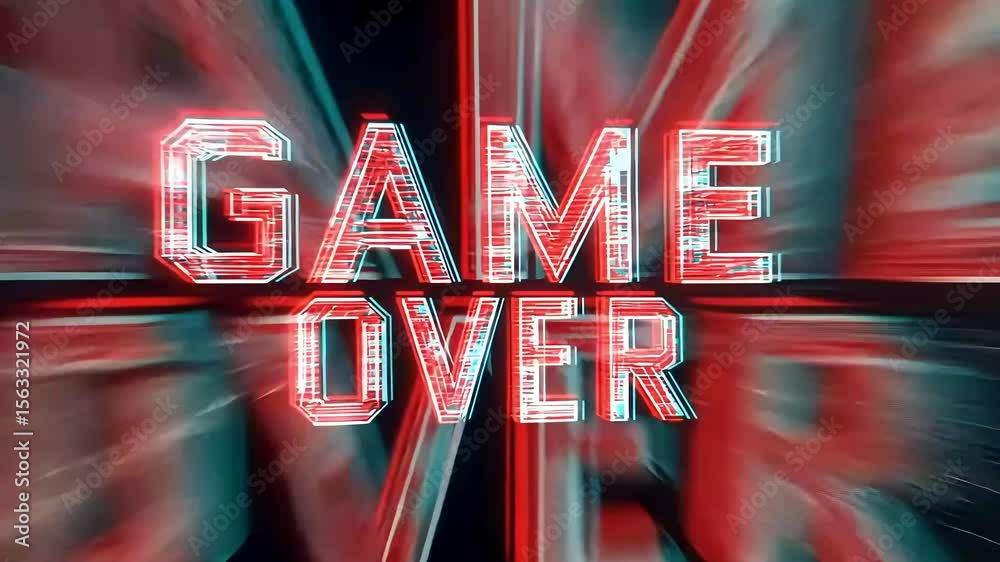Red and cyan GAME OVER text with a glitch effect over a black background