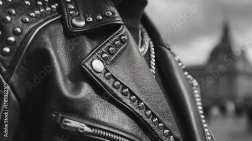 Close Up of Black Studded Leather Jacket
