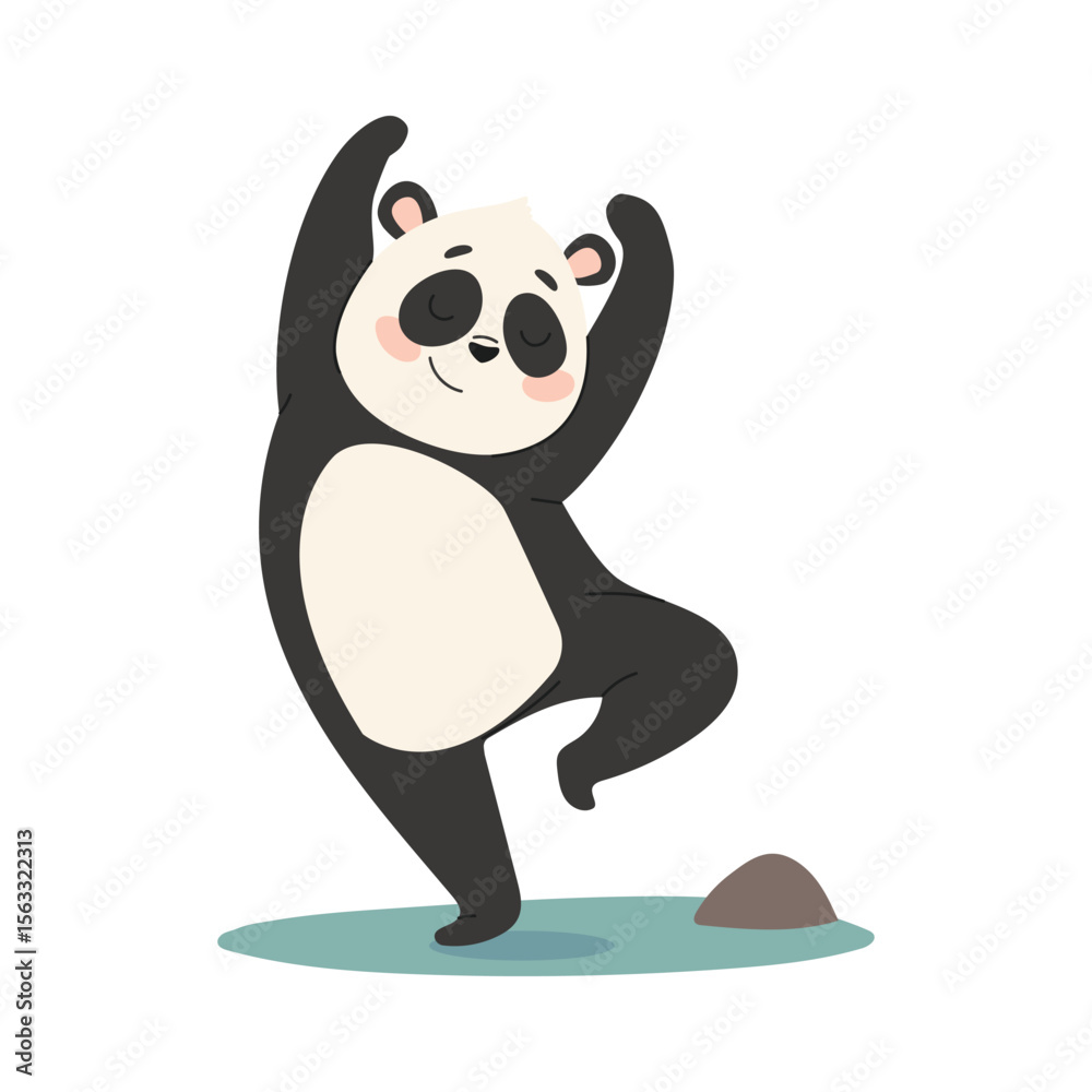 Fototapeta premium Cute panda doing yoga meditation. Cute panda cartoon character vector Illustration on a white background