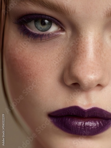 Closeup Portrait of a Woman with Purple Makeup and Glitter