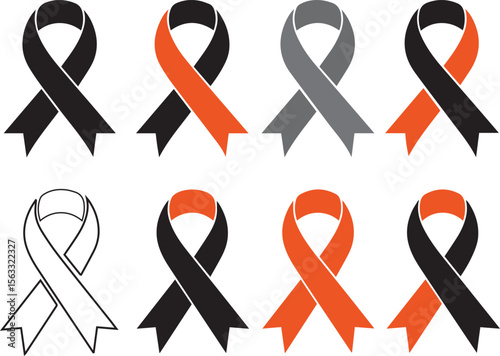 Awareness Ribbon Vector Set – Minimalist Black and Colored Silhouettes for Causes and Campaigns