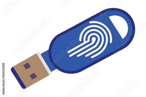 Blue usb drive with fingerprint icon for secure data storage