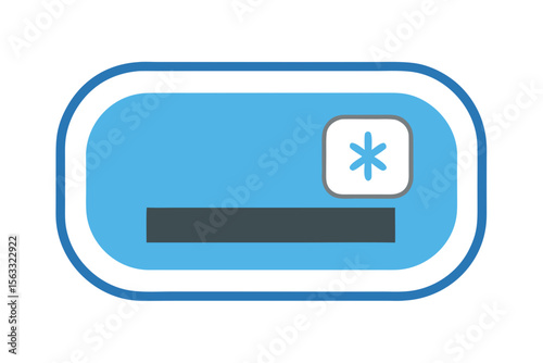 Modern blue credit card icon with asterisk symbol and magnetic stripe