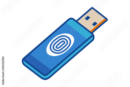 Blue usb flash drive with fingerprint scanner for secure data storage
