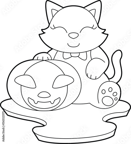 Cat Halloween Pumpkin Animal Vector Graphic Art Illustration