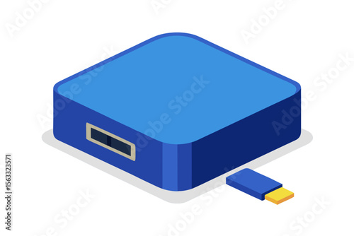 Blue electronic device with usb connection and port