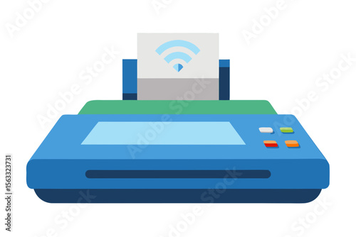 Modern blue printer with wireless connectivity and a receipt