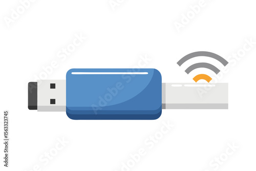 Blue usb wi fi adapter with wireless signal waves illustration