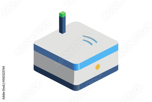 Isometric illustration of a modern wireless router with an antenna