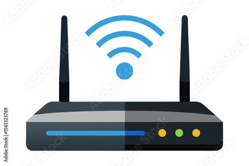 Modern wireless router with wi fi signal and indicator lights
