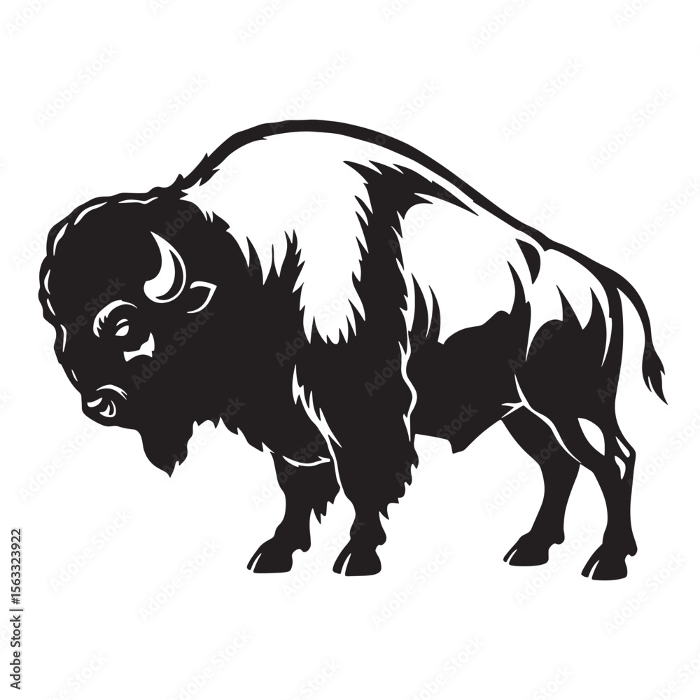 Obraz premium Powerful american bison silhouette in black and white on a clean white background