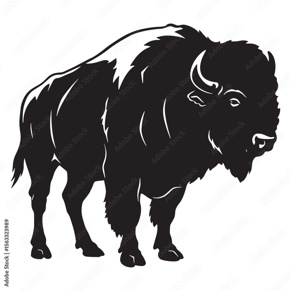 Fototapeta premium Silhouette illustration of a strong bison showcasing the majestic power of wildlife and the american west.