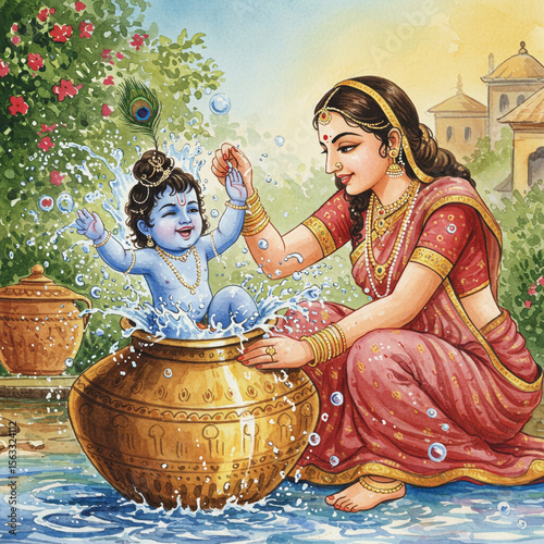 Playful Baby Krishna Splash...