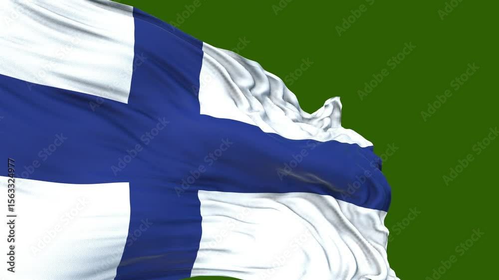 flag of finland. close up of finland flag blowing in the wind . finland flag loop. green screen