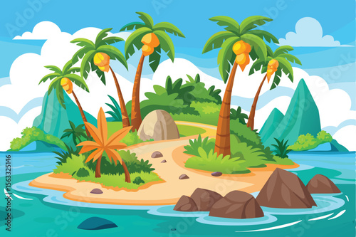 Serene Tropical Island Paradise Palm Trees, Sandy Beaches, and Crystal-Clear Waters