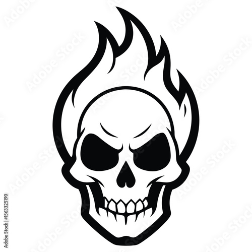 Solid color overheated fire skull illustration design facing sideways vector design on white background