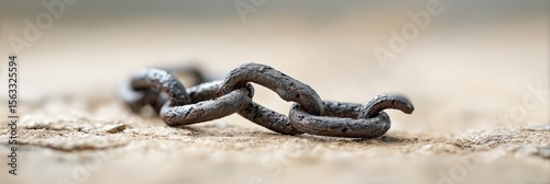 Close up of a rusty metal chain resting on a rock surface, representing the struggles and hardships faced by immigrants during immigration raids and the resulting civil unrest in the united states