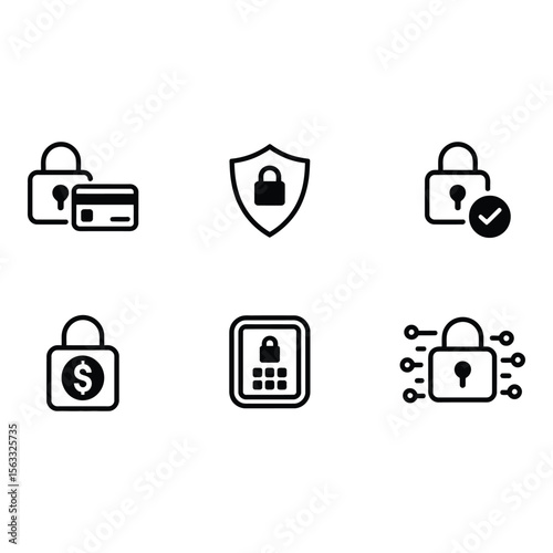 Cybersecurity Icons Secure Payment Data Protection and Network Safety Symbols