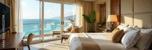 Luxurious California hotel suite boasting ocean views, a private balcony, and a lavish interior Enjoy the ultimate relaxation and comfort , ocean view, concierge, swimming pool photo