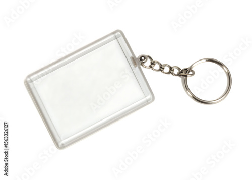  empty clear plastic rectangle keychain fob with me isolated on white background PNG, ai generated