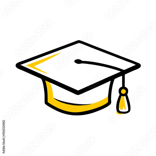 A simple line art icon of a yellow and black graduation cap with a tassel, perfect for websites or blogs about education, graduation, or academic achievements.

