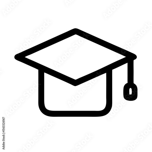 A simple line art icon of a black graduation cap with a tassel, perfect for websites or blogs about education, graduation, or academic achievements.


