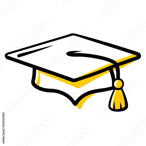A simple line art icon of a yellow and black graduation cap with a tassel, perfect for websites or blogs about education, graduation, or academic achievements.

