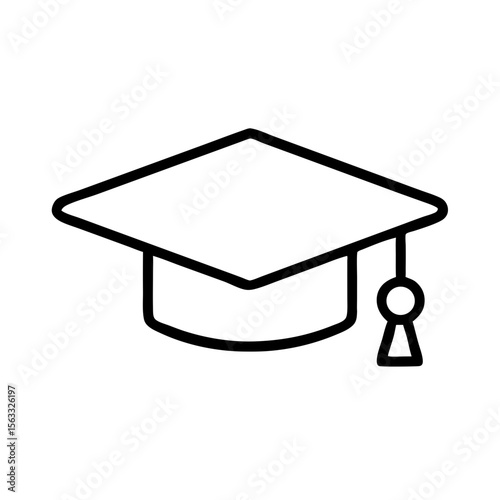 A simple line art icon of a black graduation cap with a tassel, perfect for websites or blogs about education, graduation, or academic achievements.

