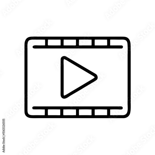 A minimalist line art icon of a movie or video player, with a play button, ideal for websites or blogs about multimedia, entertainment, or digital content.

